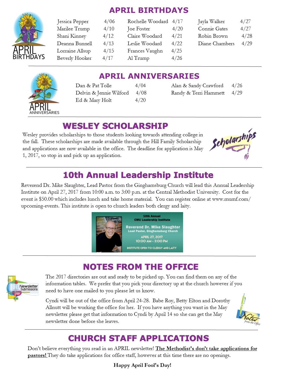 Newsletter 6 for April 2017